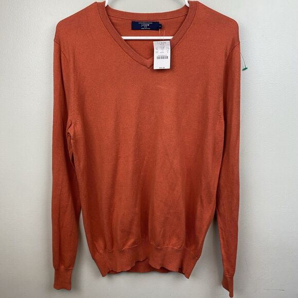 J Crew Sweater Mens S Orange Long Sleeve V Neck Cotton Cashmere NWT - Picture 1 of 9